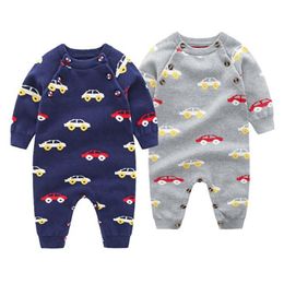 Spring Autumn born Infant Baby Boys Girls Knit Automobile Rompers Clothing Kids Boy Girl Long Sleeve Clothes 210521