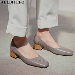 ALLBITEFO square toe soft natural genuine leather women heels shoes spring autumn fashion high heels women high heel shoes 210611