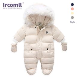 Ircomll Thick Warm Infant Baby Jumpsuit Hooded Inside Fleece Boy Girl Winter Autumn Overalls Children Outerwear Kids Snowsuit 211229