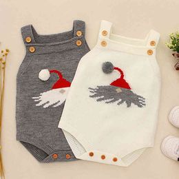 Infant Baby Christmas Hat Romper born Boy Girl Clothes Vest Rompers Autumn Boys Girls knitted Braces 210429