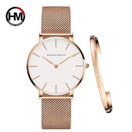 Ins 1 Set Brand Wristwatches & Bracelet Japan Quartz Movt Ladies Waterproof Rose Gold Simple Stainless Steel Women Watches 210527