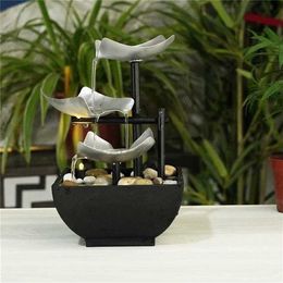 Minimalist 3-Story Fountain Indoor Waterfall Desktop With Power Switch Automatic Water Pump Reflective Lighting 211108