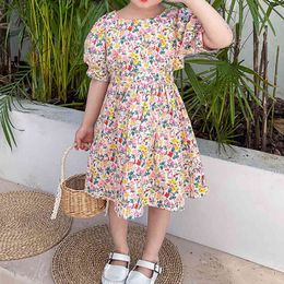 Summer Dress Children Clothes Sweet Puff Sleeve Halter Girl Party Holiday Princess 210515