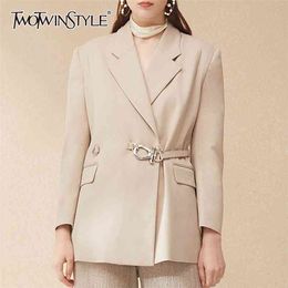 White Patchwork Metal Button Blazer For Women Notched Long Sleeve Casual Blazers Female Spring Fashion Clothes 210524