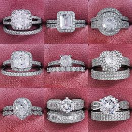 925 Sterling Silver luxury bold big wedding Rings set for bridal Women Engagement african finger christmas gift Jewellery R4428 X0715