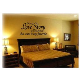 Wall Stickers English "Every Love Storey Is Beautiful" Home Decor Quotation Word Art Decal Sticker