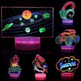 LED Lamp Base RGB Light 3D Illusion Bases Lights 3 Colourful Acrylic Pattern Lamps Battery or USB Powered for Kids Girlfriend Gift Decoration