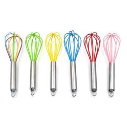 10 Inch Wire Whisks Stirrer Mixer Eggs Beater Colour Silicone Egg Whisk Stainless Steel Handle household Baking Tool