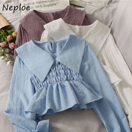 Neploe Turn Down Collar Long Sleeve Single Breast Blouse Women Work Style Ol Slim Fit Solid Blusas Spring Shirt Femme 210510