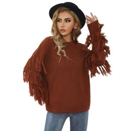 Women's Sweaters Women Tassel Decorated Sweater Long Sleeve Crew Neck Pullover Knitwear Turtleneck Jumper Autumn Winter Knit