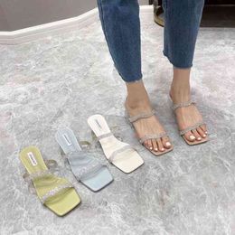 Women Slippers Hollow Summer Transparent Clear Sandals Slides Open Toe Slides Mules Shoes Double Band Outdoor Slides 210513