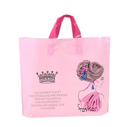 50PCS/PACK Creative Customizable Logo Girl Bag Print Plastic Tote Pink Makeup Gift Shopping Bags Eco Friendly Reusable