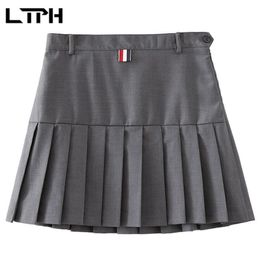 korean skirt privacy safety design High Waist Mini pleated Skirts Solid all-match college style women Autumn 210427