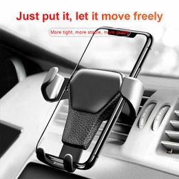 Car Air Vent Stand Phone Holder Leather Gravity Car Bracket Mount For iPhone 8 XS XR Samsung Support Telephone Voiture