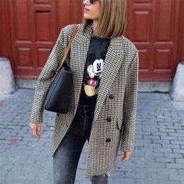 Vintage Woman Loose Plaid Blazer Coat Spring Fashion Ladies Oversized Button Outwear Female Elegant Streetwear Jackets 210515