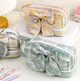College style large-capacity bowknot pencil bags girl heart student stationery box bag multi-layer storage case