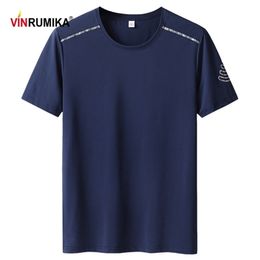 Super Large Size L-9XL Men Summer Casual Brand Black Short Sleeve T-shirt Tees & Tops Man Elastic O-neck Blue T-shirts 210716