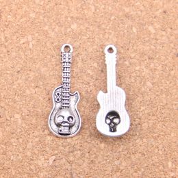 75pcs Antique Silver Bronze Plated guitar skull Charms Pendant DIY Necklace Bracelet Bangle Findings 32*11mm