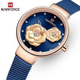NAVIFORCE Women Watch Top Brand Rose Gold Blue Quartz Ladies Watches Steel Mesh Waterproof Wristwatch for Girl Relogio Feminino 210517