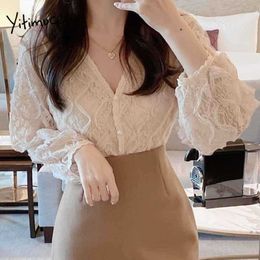 Yitimuceng Vintage Lace Floral Blouse Women Button Up Shirts Plus Size Long Sleeve Black Apricot Summer Fashion Tops 210601