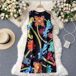 Vintage Women Dress Black Floral Print Sleeveless Summer Elegant Ladies Retro Party A-line Short Plus Size 210603