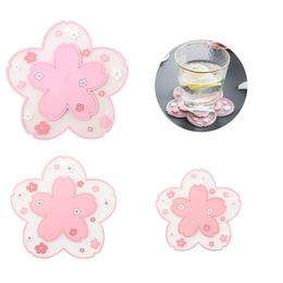 3 PCS/set Japanese Sakura PVC Drinks Coaster Non-Slip Pot Pad Heat Insulation Coffee Cup Mat Home Placemat 1XBJK2106