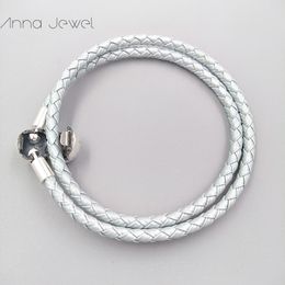 DIY Charms jewelry pandora Authentic 925 Sterling Silver Clasp Bead Original Stamp Woven Leather Bracelets bangle making for women men birthday gifts 590734CBL-D