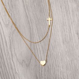 Trendy Layered Tiny Cross Heart Necklace Gold Chain Necklaces for Women Girl Silver Choker Party Wedding Jewellery