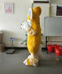 Mascot CostumesHalloween Yellow Long Fur Fox Husky Dog Fursuit Mascot Costume Suit Party Dress Outfits Advertising Xmas Easter Adults