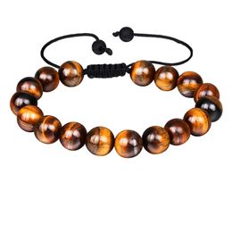 10mm Natural Stone Adjustable Beaded Handmade Rope Braided Charm Bracelets Party Jewelry For Women Men