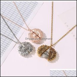 Pendant Necklaces & Pendants Jewellery Fashion Opened Sunflower Necklace Double-Sided Lettering Clavicle Chain S739 Drop Delivery 2021 Isfdk