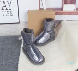 Женские сапоги Натуральная кожа Австралия лодыжка зимняя ботинка для блестящих ботинок теплые лыжные моды Новый Bailey Bowknot кроссовки 6037