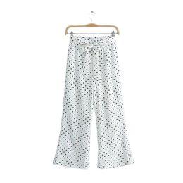 Newest women vintage dot pattern wide leg pants bow tie sashes elastic waist female retro ankle length trousers pantalones Q0802