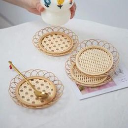 Kitchen Storage & Organization Homestay Decoration Natural Bamboo Woven Handwoven Rattan Cup Mat Handmade Placemat Coffee Shop Table