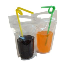 Wholesale 250ml 500ml 750ml 1000ml transparent Drink Bags Empty Pouches Zipper Stand-up Plastic Drinking Bag with straw and handle