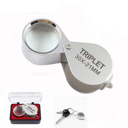Handheld Jewellery Identification Microscope Magnifier 21mm 10X21mm 20X21mm 30X21mm Silver Metal Magnifying Glass Loupe Antique Appreciation