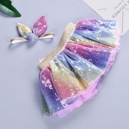 Kids Clothing Fashion Colour Sequined Children's Skirts Wholesale Female Baby Bouffant Skirt + Princess Half Net Gauze Headdress 2 Sets