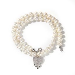 Fashion Mens Pearl Chokers Necklace Womens Heart Pendant Hip Hop Jewellery Beaded Chain Collar Necklaces