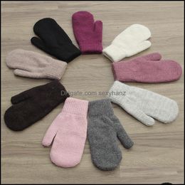 Mittens Gloves & Hats, Scarves Fashion Aessories Boys Girls Winter Glove Pure Colour Thickening Keep Warm Lovers Elastic Rabbit Hair 6 2Gj J2