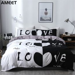Her Side & His Side Bedding Set Couple Quilt Romantic Duvet Cover Luxury Bed Linen White Black Sexy Bedspread Modern Bedroom Set 210319