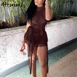 Dresses Women Skinny Backless Mesh Fashion Arrival for Formal Party Sexy & Club Solid See Through Dress 210513