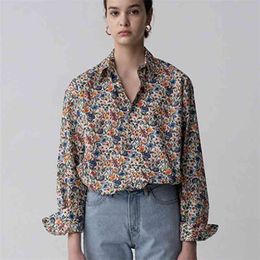High-end European Designer Women Blouse Shirts Long Sleeve Turn Down Collar Floral Print Tops Female Fashion Blouses 210514