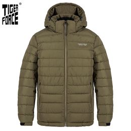 TIGER FORCE Men's winter jacket Medium-long Hooded Jackets Thick Army Green Casual outdoor Warm Parka man coat 70769 211129