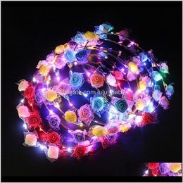 Sss Colorful Christmas Party Glowing Halloween Crown Flower Headband Women Girls Led Light Up Hairband Garlands Gyuww Flashing Braid