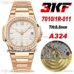 3KF 7010-1R-011 A324 Ultra Thin Automatic Ladies Watch 35.2mm Diamond Bezel Rose Gold Silver Dial Stainless Steel Bracelet Womens Super Edition Puretime PTPP E5
