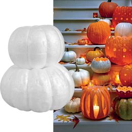 10pcs 6/8cm Artificial Foam Pumpkins White Paint Handmade Craft Kids Toy Baby Shower Halloween Party Table Ornament Display Prop Y0829