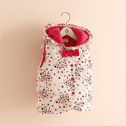 Winter Warm Fashion 2 3 4 6 7 8 9 10 Years Bow Star Candy Color Star Print Hat Sweet Kids Baby Girls Winter Hooded Vest 210701