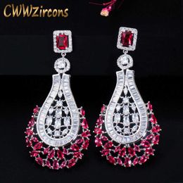 70mm Luxury Statement Large Dangle Drop Rose Red CZ Earrings Vintage Wedding Bridal Party Costume Jewellery CZ664 210714