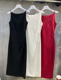 Moda Damska Sukienka Seksowna Skinny Sling Dress Summer Party Nosić Kolano Długość Czysta Czarna Biała Czerwona