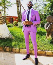 African Purple Mens Suits 2 Pieces Wedding Prom Tuxedos Groomsmen Blazer Suit Fashion Men Business Party Costume Homme Mariage